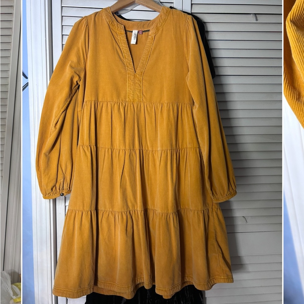 Pilcro Mustard Tiered Corduroy Dress Sz Medium